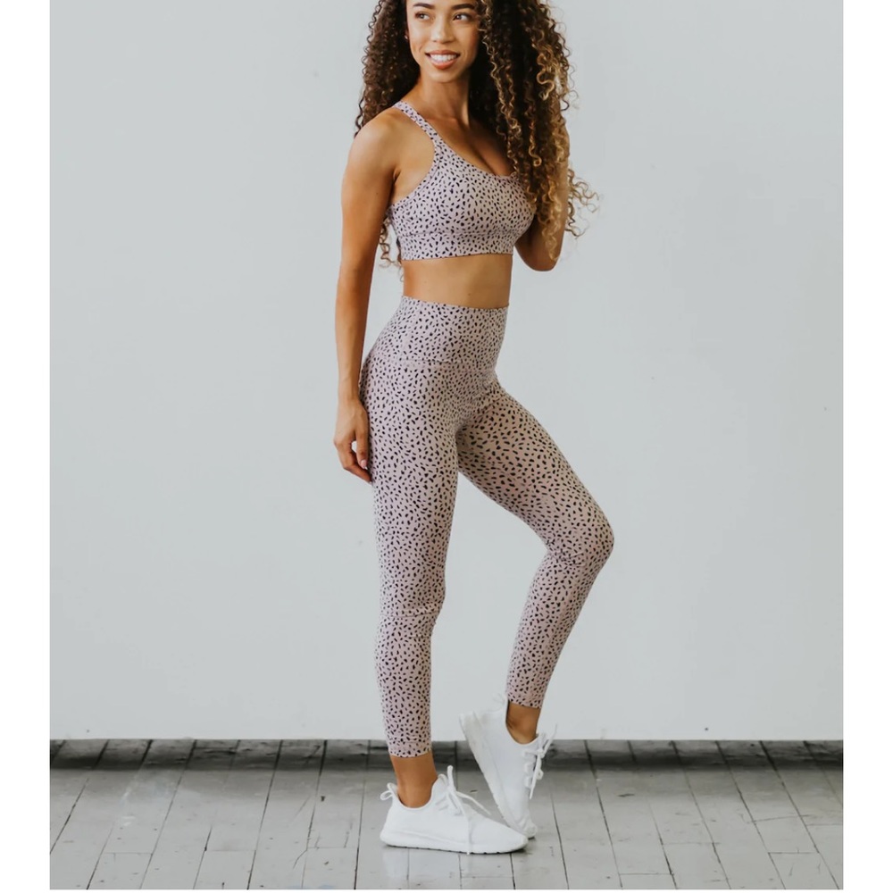 Astoria luxe ignite full length legging and sports crop set-beige speckle